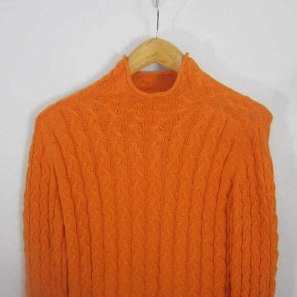 Unbranded Womens L Orange Peruvian Pima Cotton LS Cable Knit Mock Neck Sweater - Picture 4 of 10
